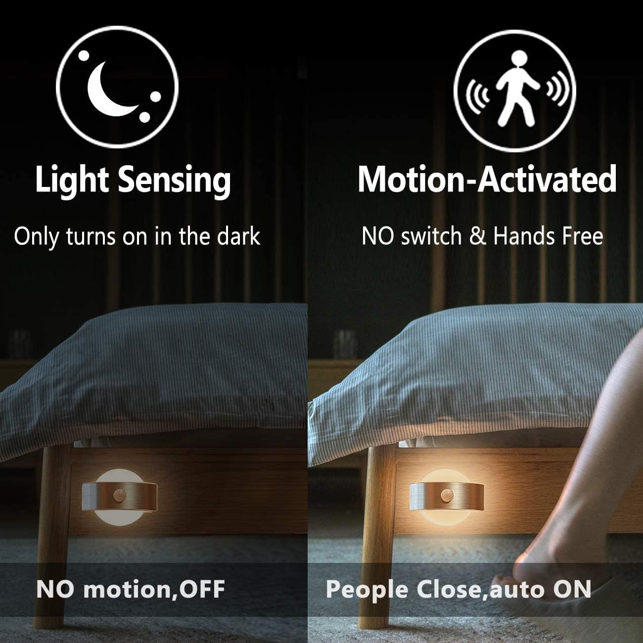 Luz nocturna con sensor de movimiento, recargable por USB, funciona con pilas, luz nocturna para interiores, se pega en cualquier lugar sin