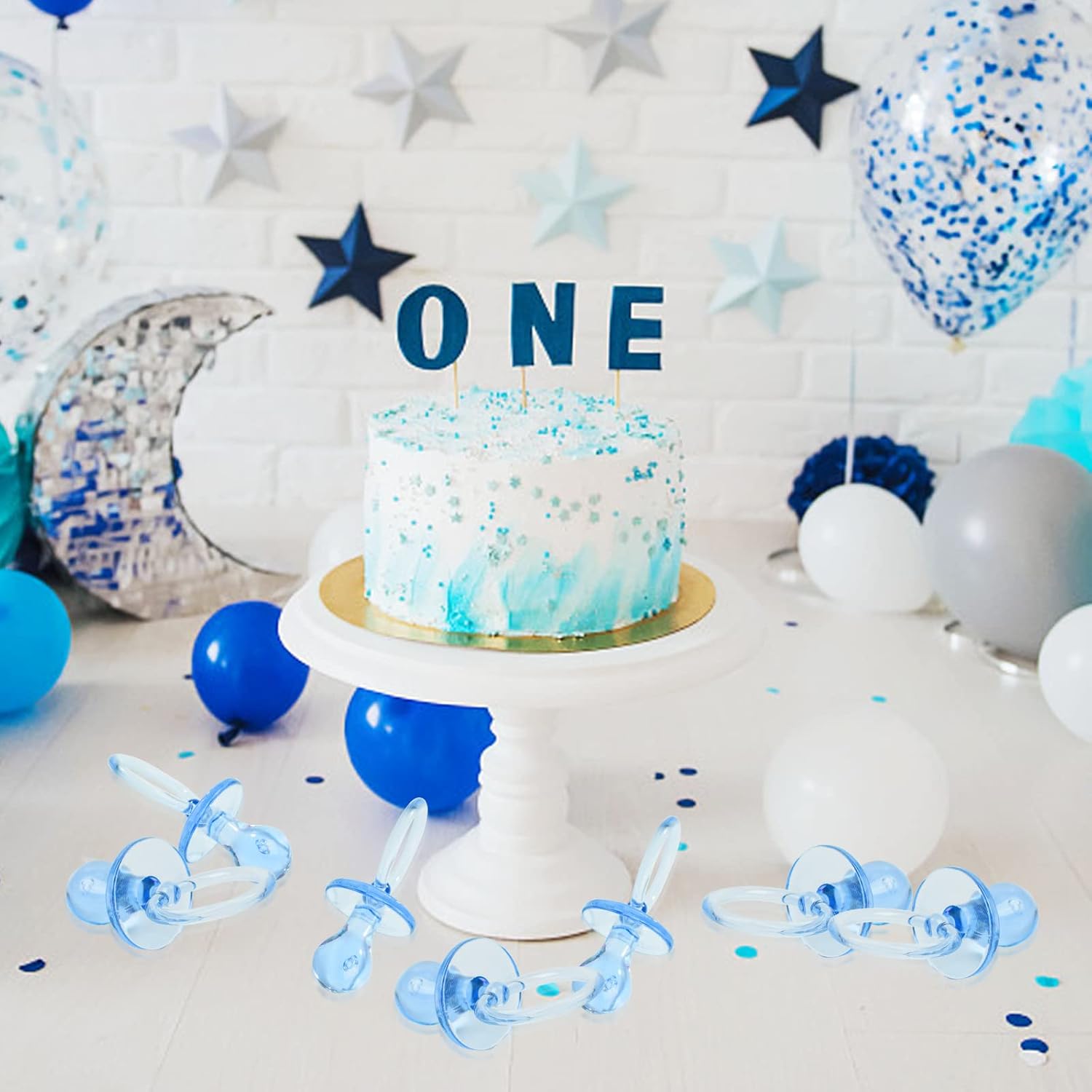 100 chupetes de plástico para baby shower, de 2.75 pulgadas, para baby shower, decoración de fiesta de género, regalo de fiesta de cumpleaños (azul)