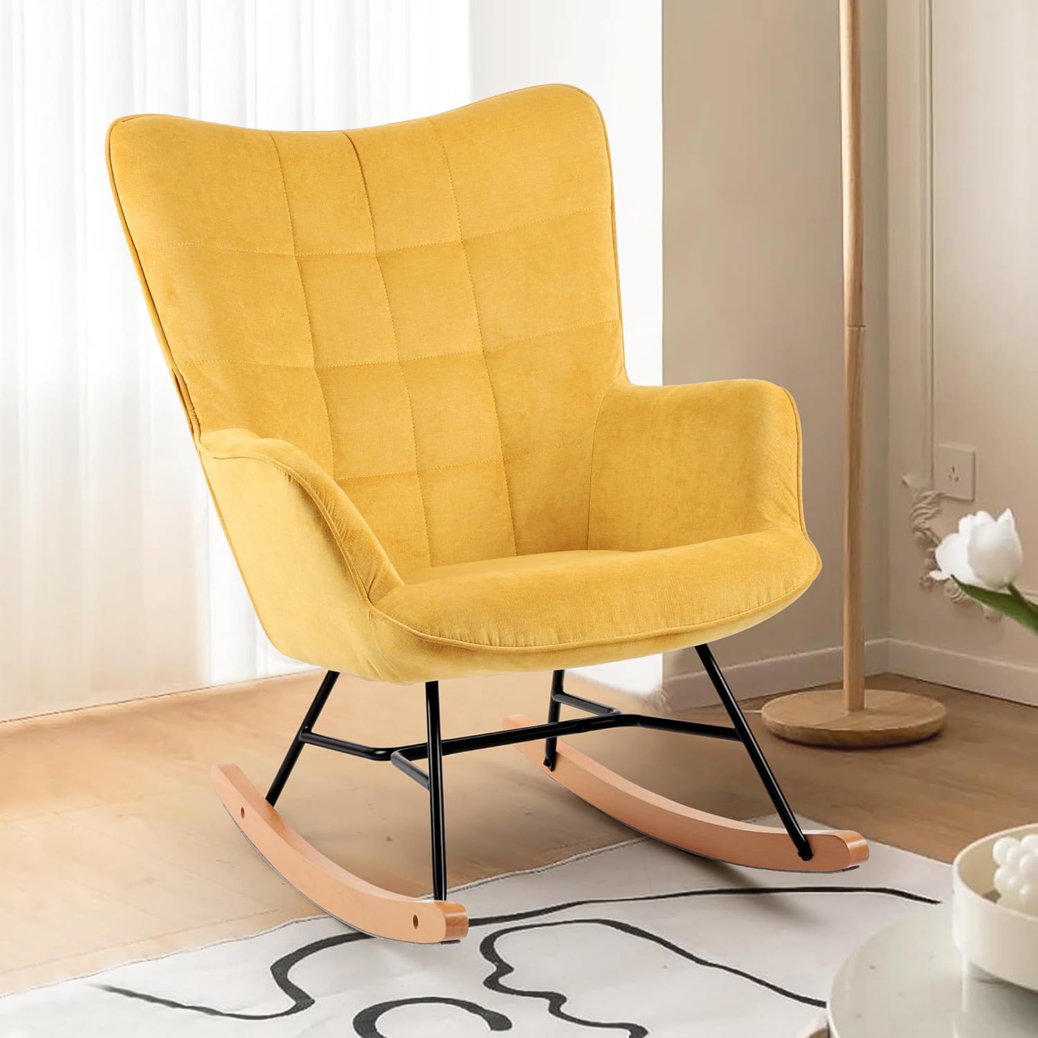 LSSPAID Juego de 1 mecedora para guardería, mecedora tapizada con respaldo alto, cómoda silla deslizante para sala de estar, dormitorio, cuarto de