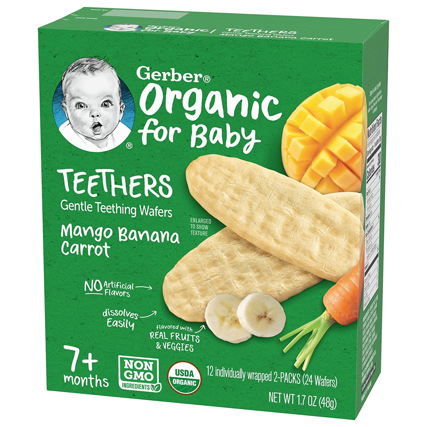 Gerber Obleas suaves para dentición orgánicas, mango y plátano y zanahoria (1 unidad (paquete de 3))