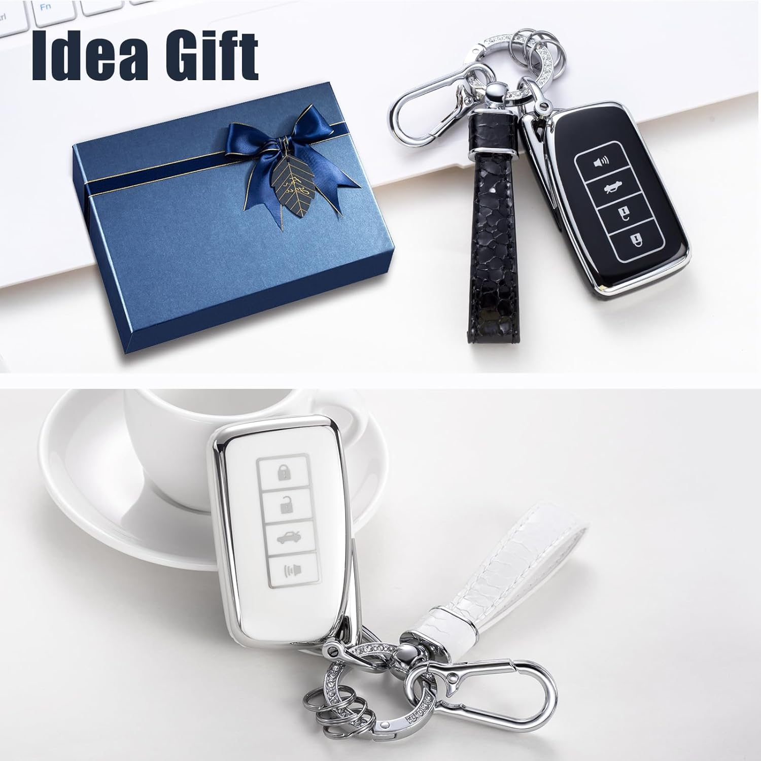 QETOOSUR Funda para llavero Lexus con cordón para llavero, funda protectora para Lexus RX es ES GS LS NX RS GX LX RC LC 4 botones, accesorios de
