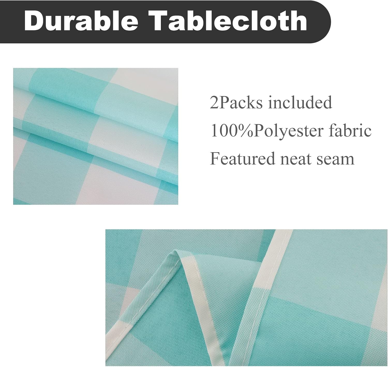 Paquete de 2 manteles rectangulares de poliéster impermeable a cuadros, 60 x 102 pulgadas, mantel para exteriores, mantel para prevención de manchas