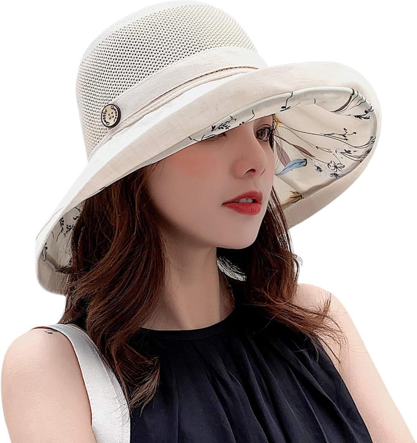 Sombreros de sol de malla para mujer, sombrero de pesca plegable de ala ancha para verano, protección UV, gorra de playa con correa para la barbilla