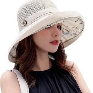 Sombreros de sol de malla para mujer, sombrero de pesca plegable de ala ancha para verano, protección UV, gorra de playa con correa para la barbilla Sombreros de sol de malla para mujer, sombrero de pesca plegable de ala ancha para verano, protección UV, gorra de playa con correa para la barbilla
