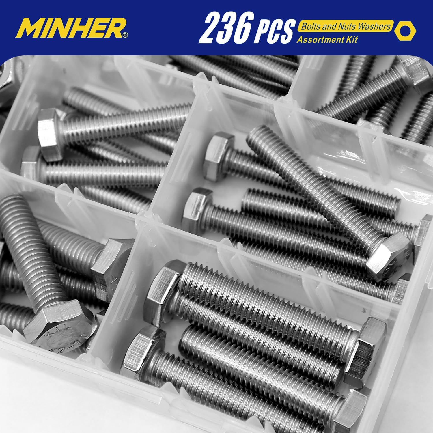 Kit surtido de tornillos y tuercas M6 M8 M10 de acero inoxidable 304 (18-8), tornillos hexagonales y arandelas, 236 piezas