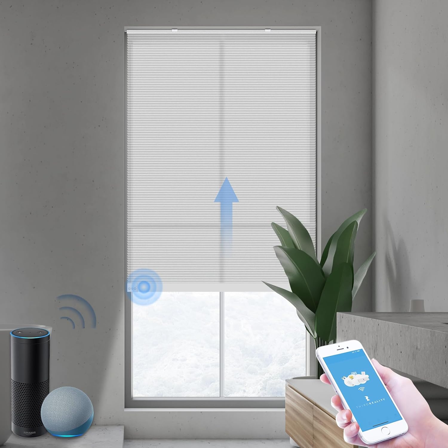 THIRDREALITY ZigBee Smart Blind Lite – Persianas motorizadas semitransparentes, control inteligente, persianas inalámbricas de panal con pilas AA,