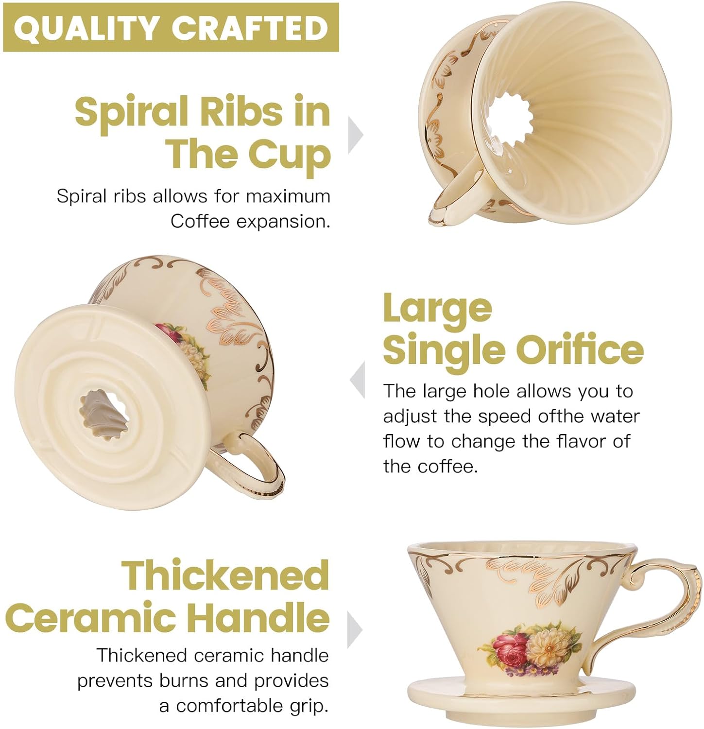 YOLIFE Floarl – Juego de gotero de café, cafetera de cerámica con diseño de cono, 1 taza, regalo para mujeres (arbustos florecientes)