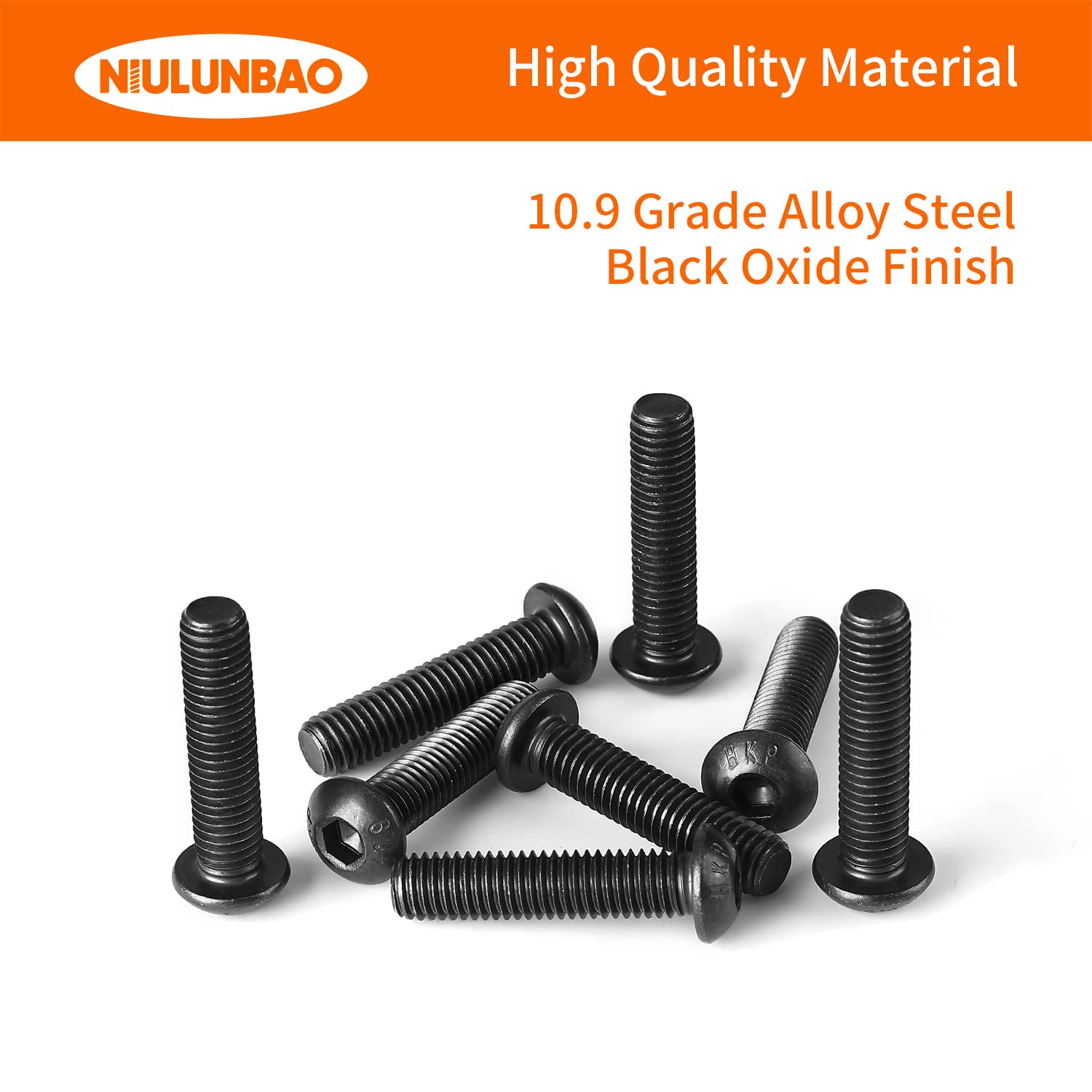 Tornillos de cabeza de botón M5-0.031 x 1.575 in, tornillos de acero de aleación de grado 10.9, acabado de óxido negro, rosca completa a máquina,