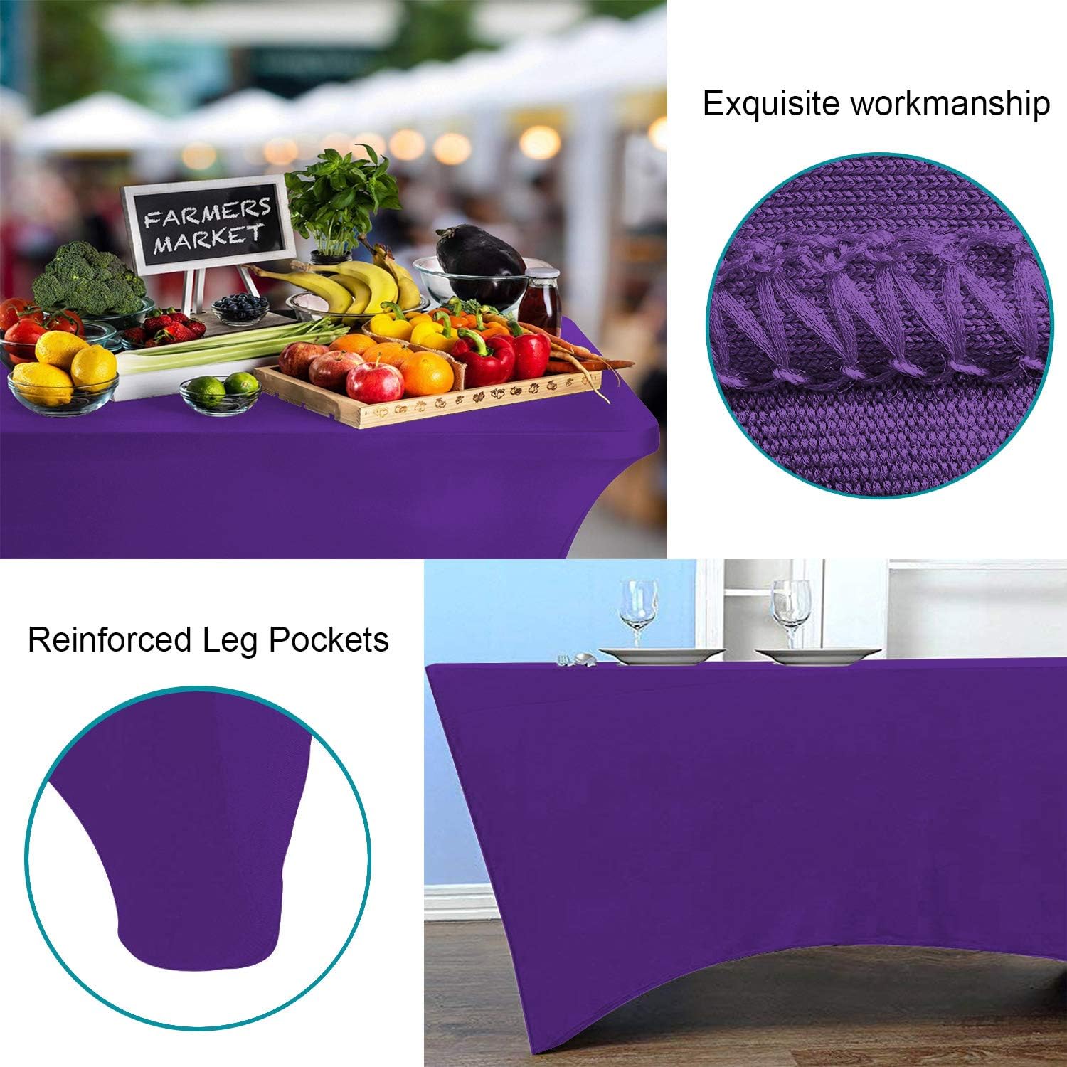 Reliancer Mantel rectangular de elastano ajustado a la mesa para fiestas al aire libre, exhibición, DJ, banquetes, comerciantes, recepción de boda,