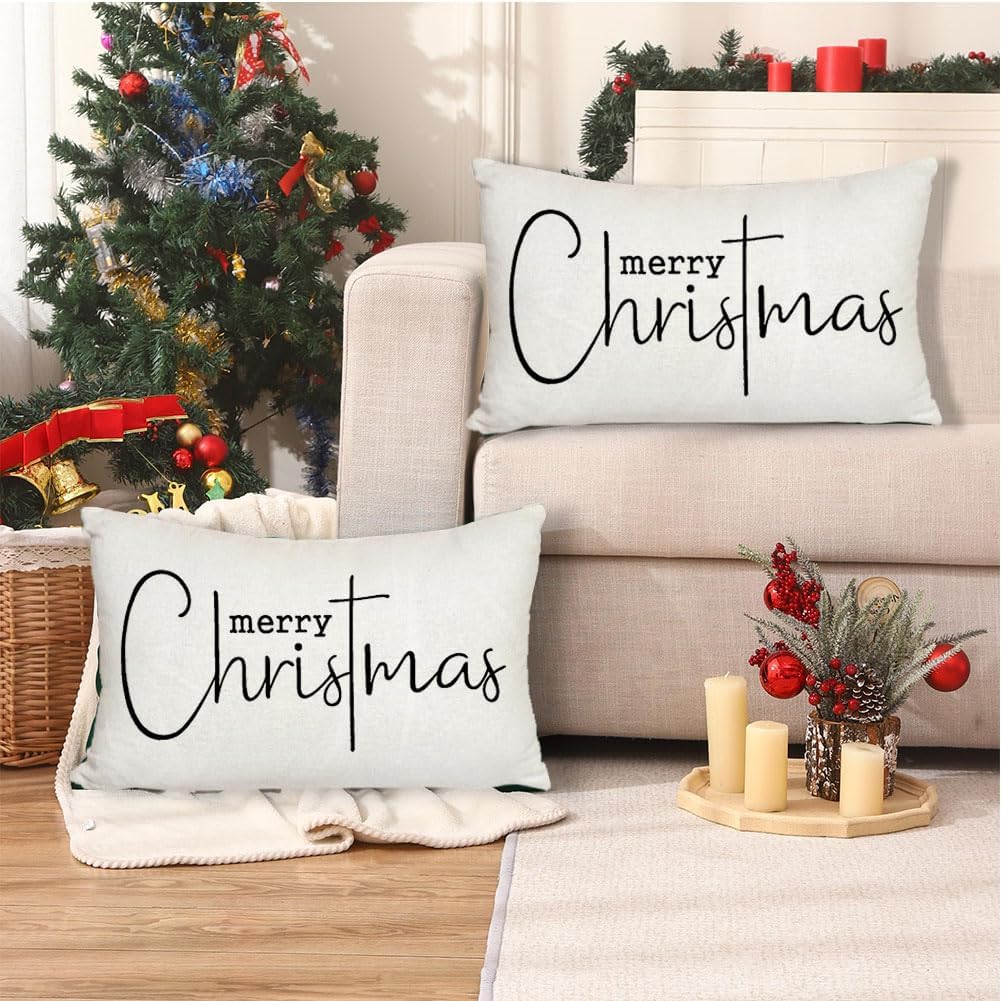 RABUSOFA Fundas de almohada blancas de 12 x 20 pulgadas, decoraciones navideñas de invierno, fundas de almohada decorativas de invierno, fundas de