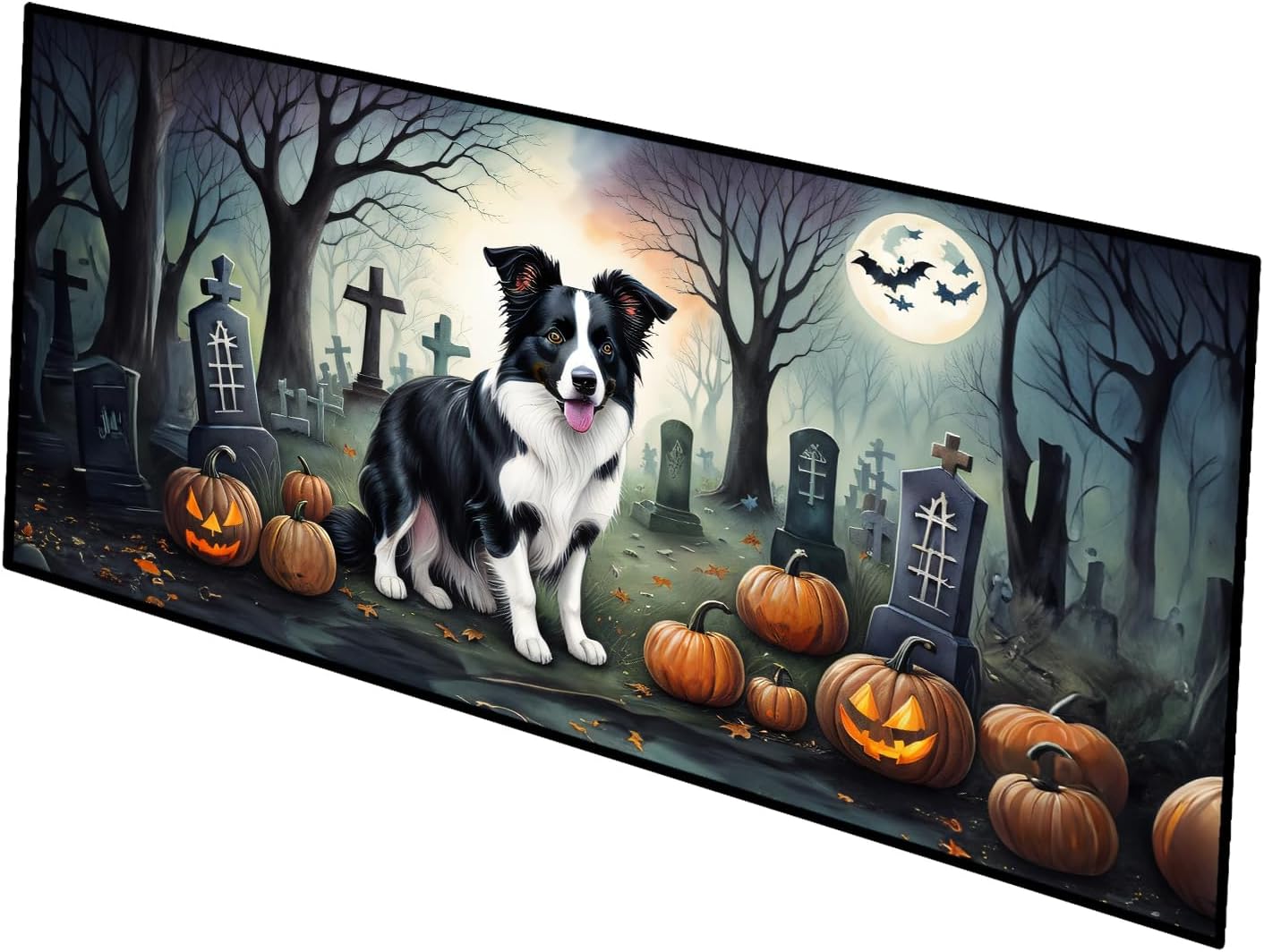 Caroline’s Treasures Border Collie Spooky Halloween Runner Mat 28×58 Front Door Mat Indoor Outdoor Rugs for Entryway Hallway Foyer Non Slip Washable