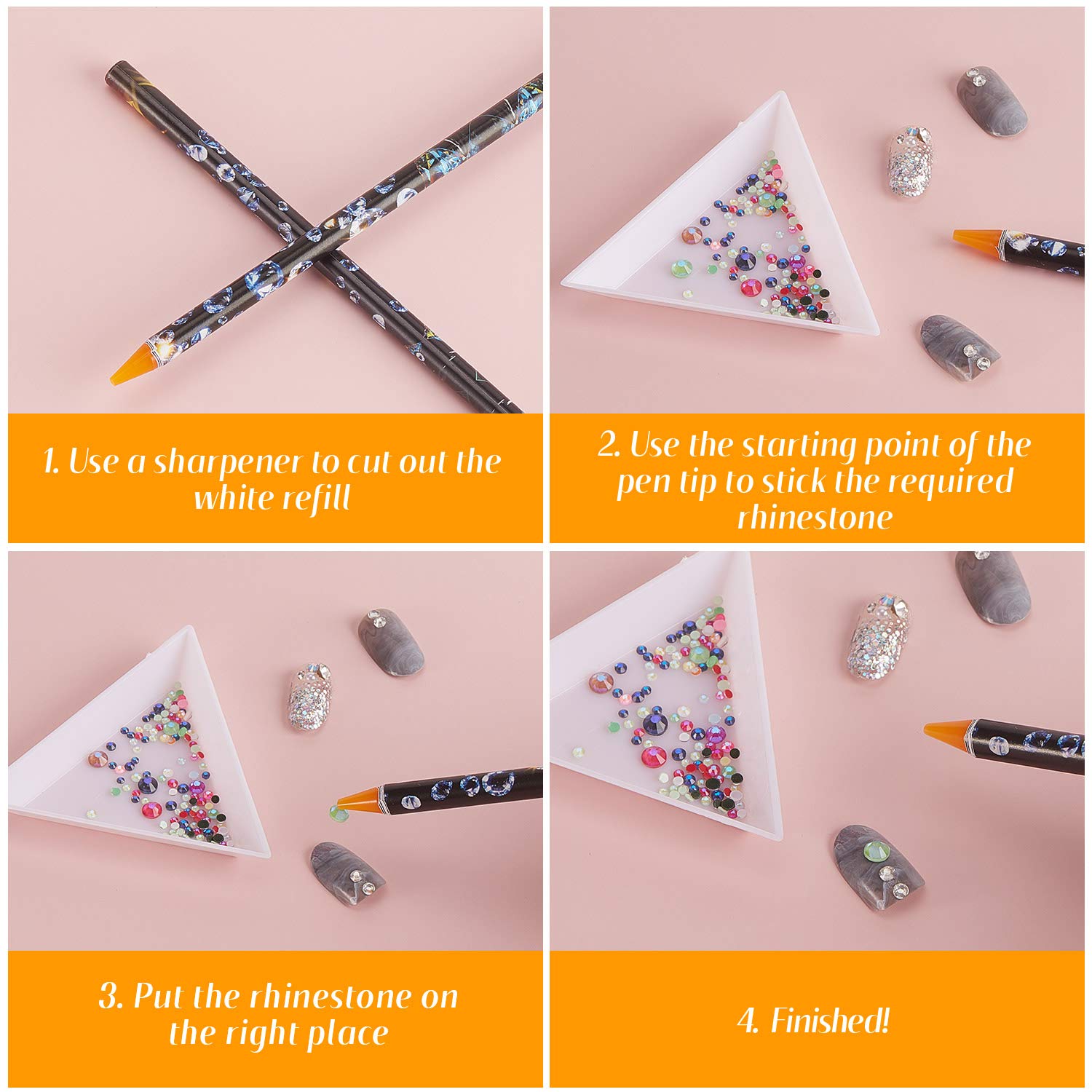 10 piezas de lápiz selector de diamantes de imitación, lápiz de cera para puntear uñas, selector de resina autoadhesiva, herramienta de recogida de