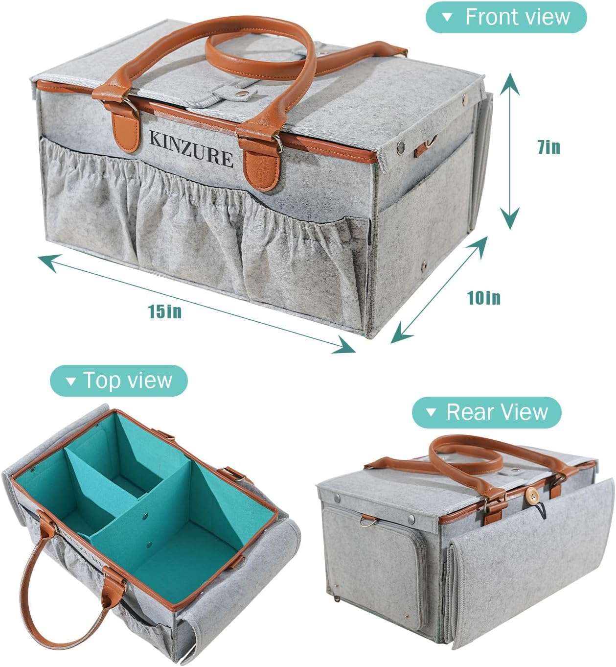 Organizador de pañales para bebé mejorado con tapa, organizador grande de cestas de pañales, bolsa de almacenamiento portátil para viajes,