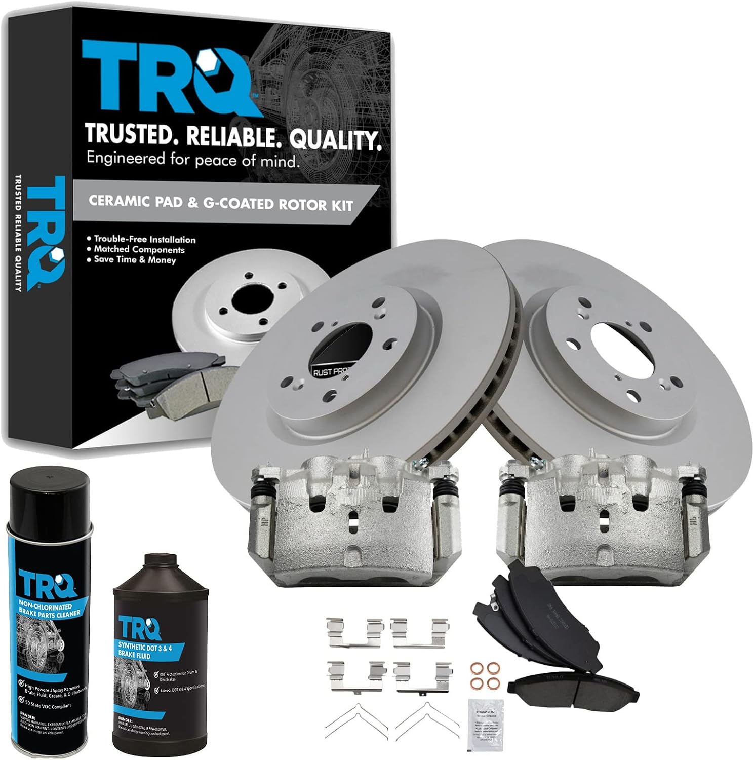 TRQ Pinzas de freno delanteras y rotores de cerámica compatibles con Honda Pilot 2009-2015