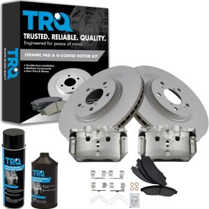 TRQ Pinzas de freno delanteras y rotores de cerámica compatibles con Honda Pilot 2009-2015 TRQ Pinzas de freno delanteras y rotores de cerámica compatibles con Honda Pilot 2009-2015