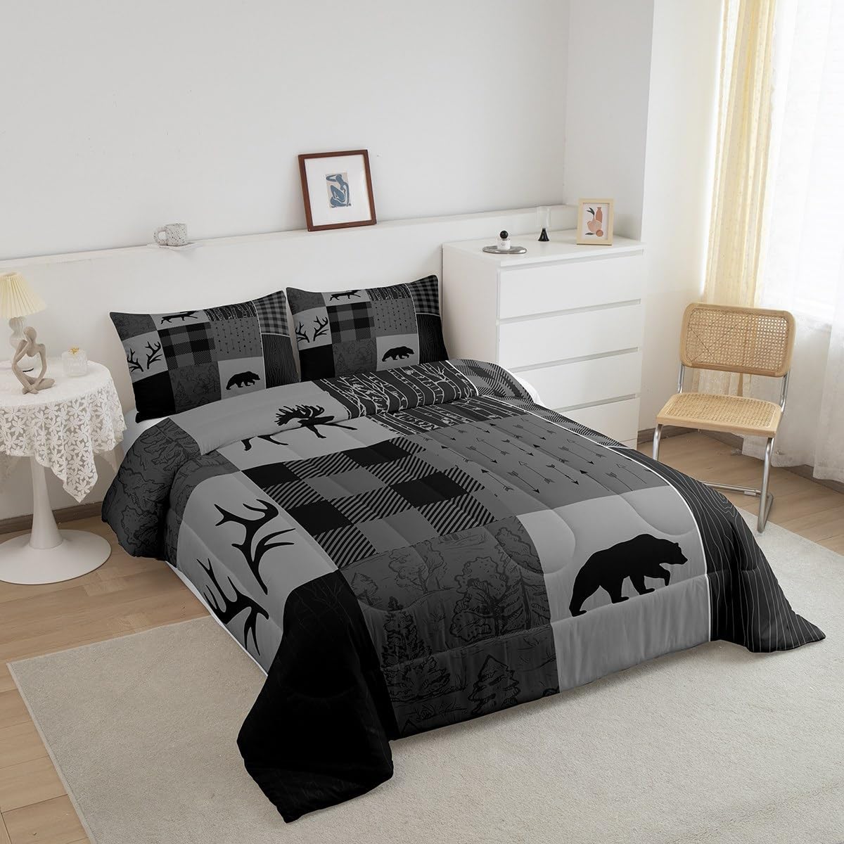 Castle Fairy Juego de edredón de ciervos con cuernos de ciervo, juego de ropa de cama tamaño individual, juego de ropa de cama de caza con flechas
