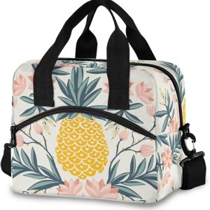 ALAZA Lonchera con aislamiento floral de piña tropical, vintage, reutilizable, con correa para el hombro, para mujeres, hombres y adultos, 19 latas ALAZA Lonchera con aislamiento floral de piña tropical, vintage, reutilizable, con correa para el hombro, para mujeres, hombres y adultos, 19 latas