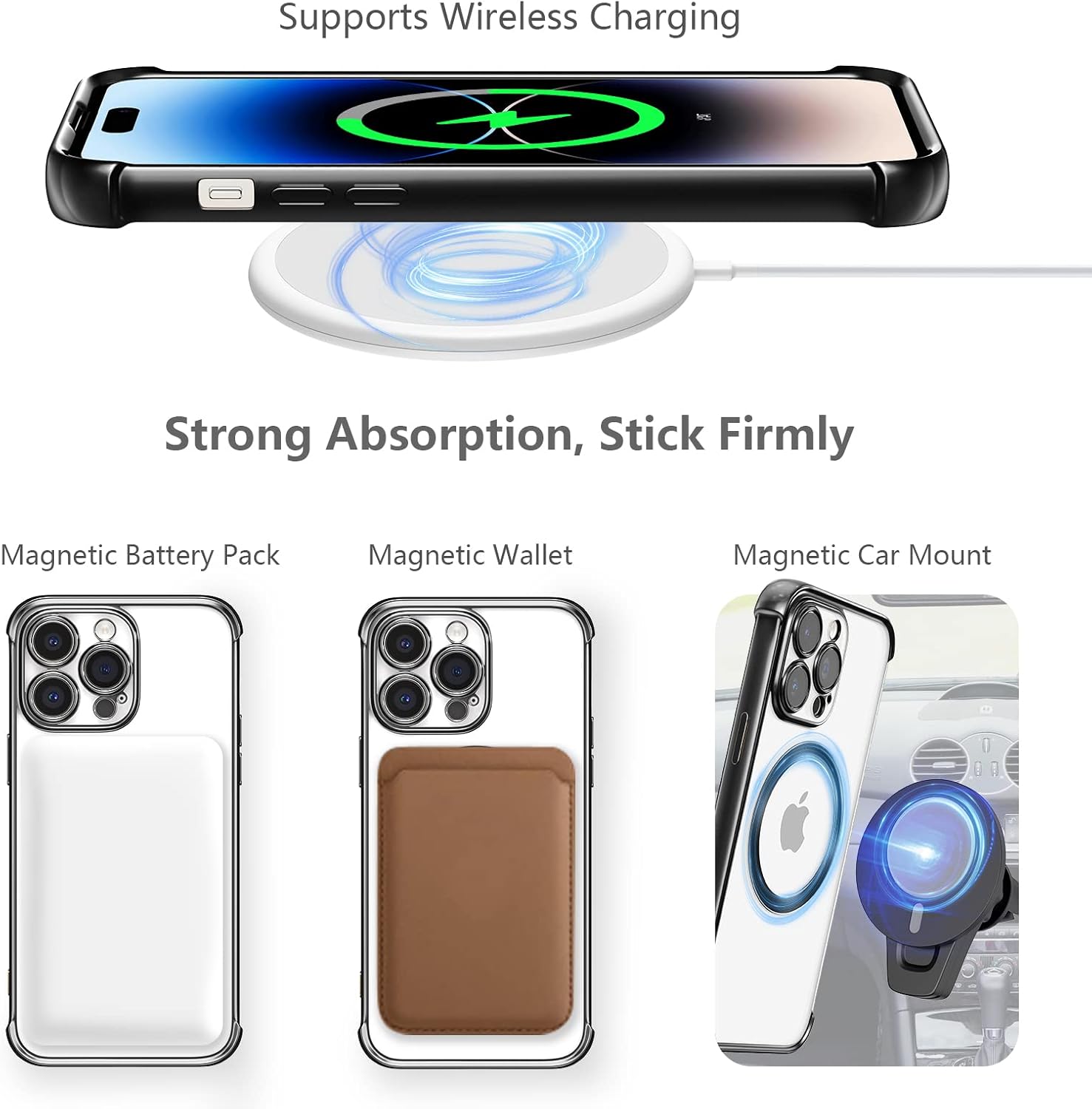 RALEAVO Funda magnética para iPhone 14 Pro Max compatible con Magsafe protección contra caídas de grado militar Funda transparente delgada chapada a