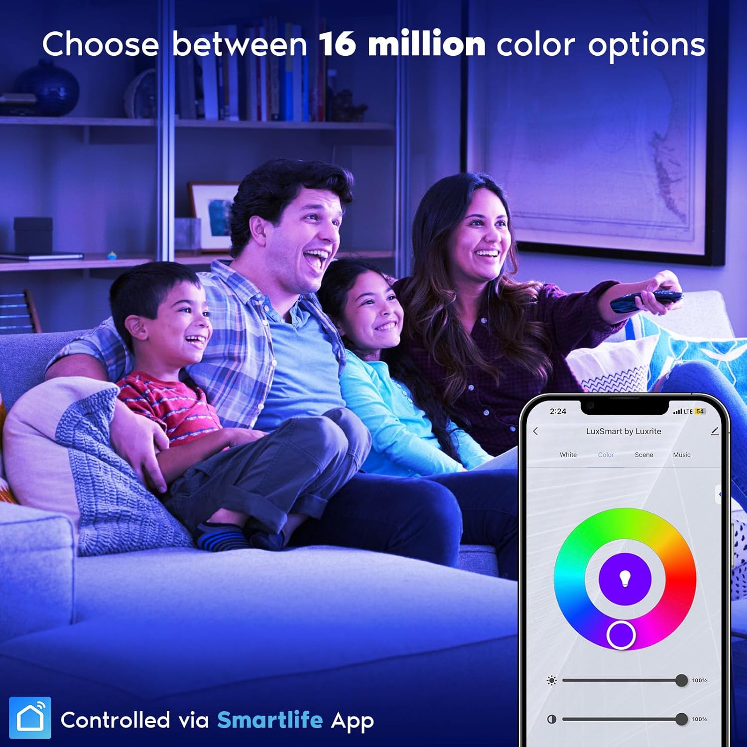 LUXRITE Iluminación empotrable LED inteligente cuadrada de 4 pulgadas, cambio de color RGBW, control de aplicación WiFi, control de voz con Alexa y