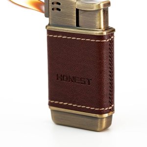 SMKOLIN Encendedor de tubo pequeño de cuero suave llama interior butano recargable (sin gas) (marrón) SMKOLIN Encendedor de tubo pequeño de cuero suave llama interior butano recargable (sin gas) (marrón)