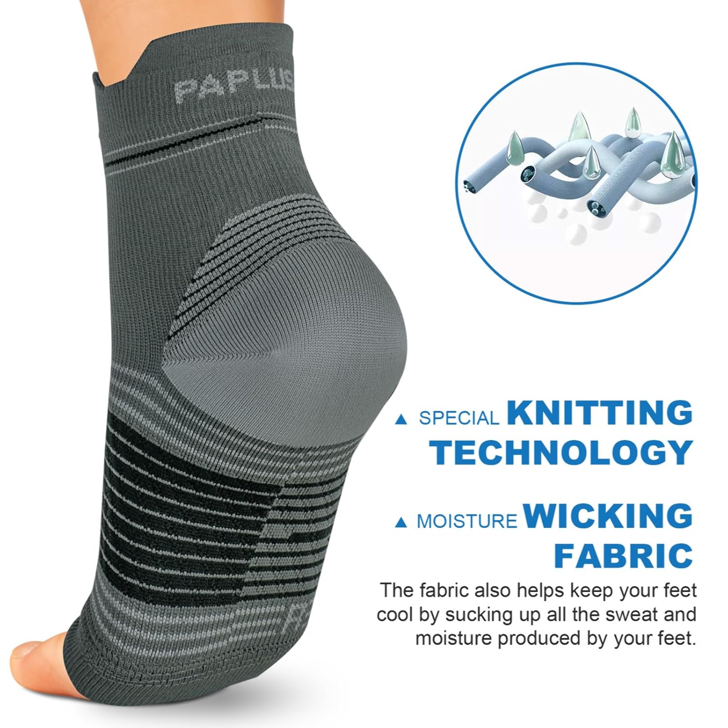 Calcetines para fascitis plantar (6 pares) para hombres y mujeres, mangas de compresión para pies con soporte de arco y tobillo (gris oscuro,