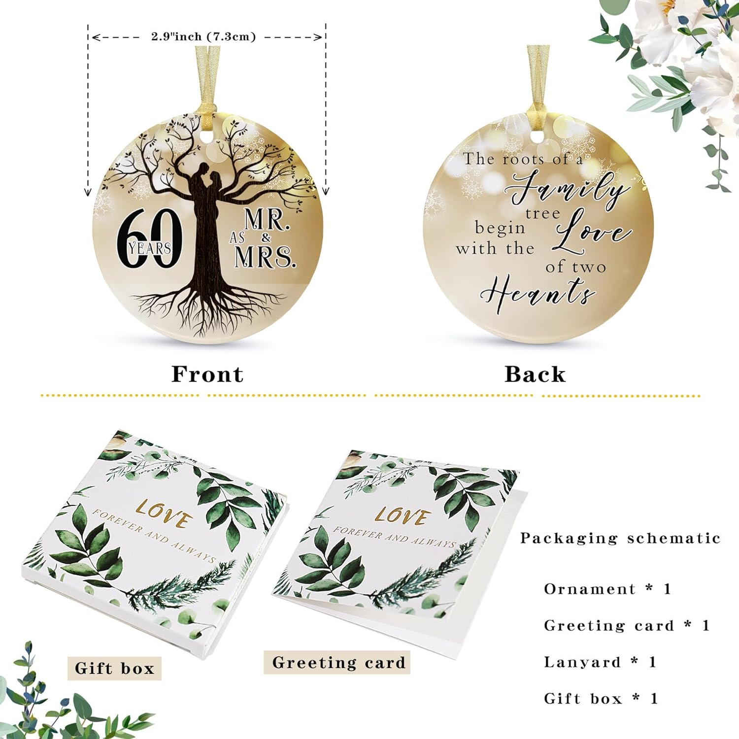 Adorno de boda de 60 aniversario 2023 colgante de Navidad para pareja, 60 años como regalos de señor y señora, regalo de boda de Navidad para