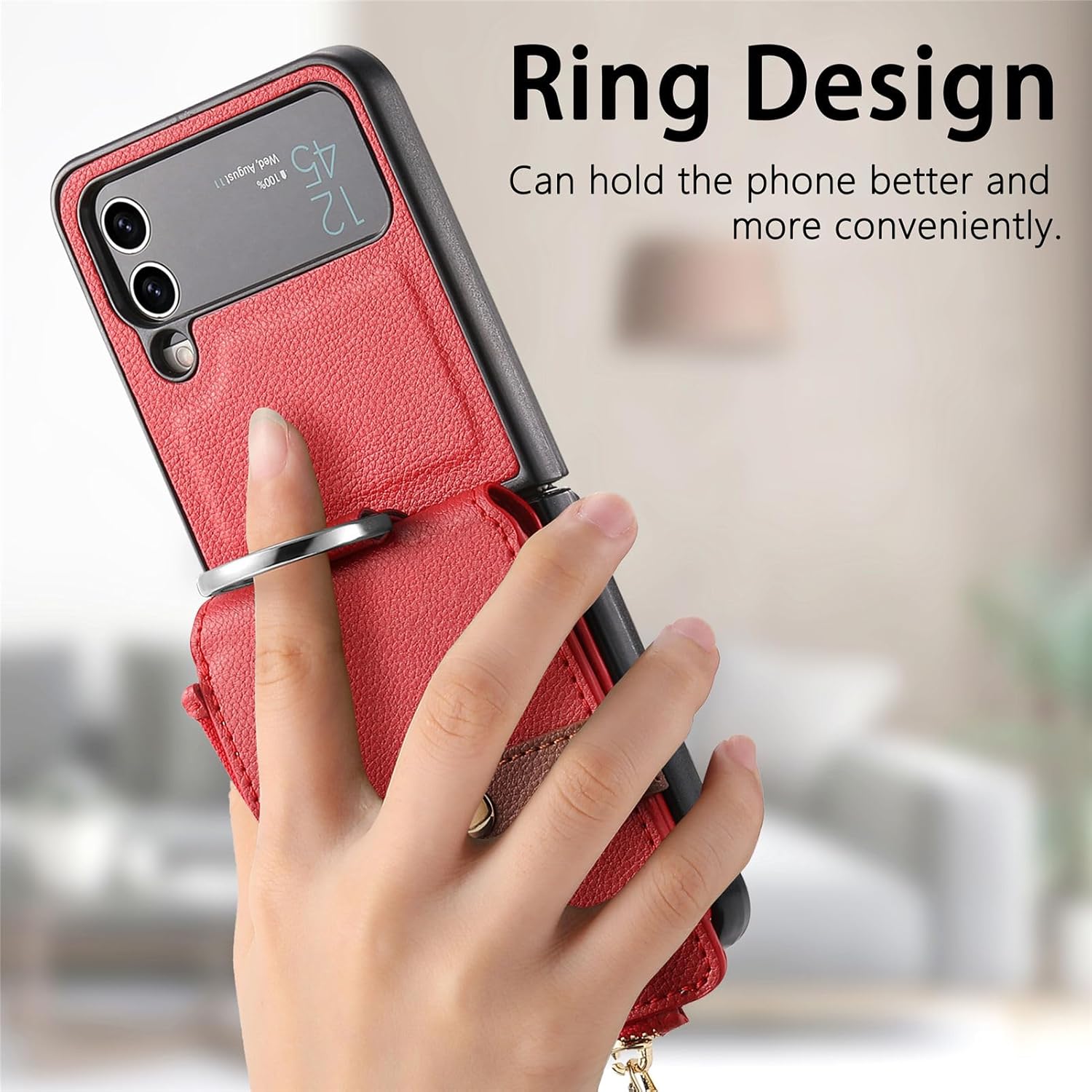 Asuwish Compatible con Samsung Galaxy Z Flip 3 5G 2021 – Funda tipo cartera y ranura para tarjetas, anillo con cierre magnético, a prueba de golpes,
