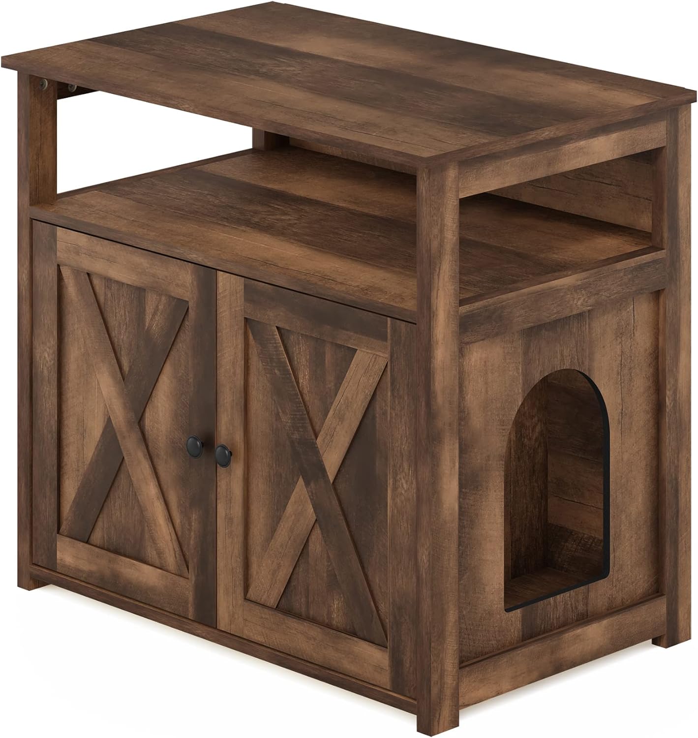 Furinno Peli Farmhouse – Armario de arena para gatos con 2 puertas, color marrón rústico