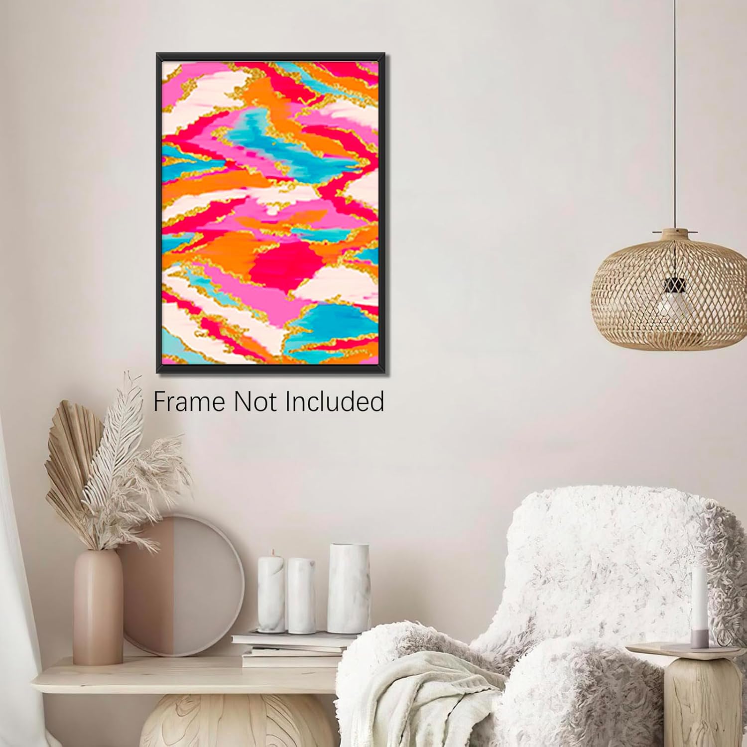 BNGFDV Pintura abstracta rosa y azul, decoración de habitación preparada, lienzo vibrante, arte de pared, decoración de dormitorio universitario,