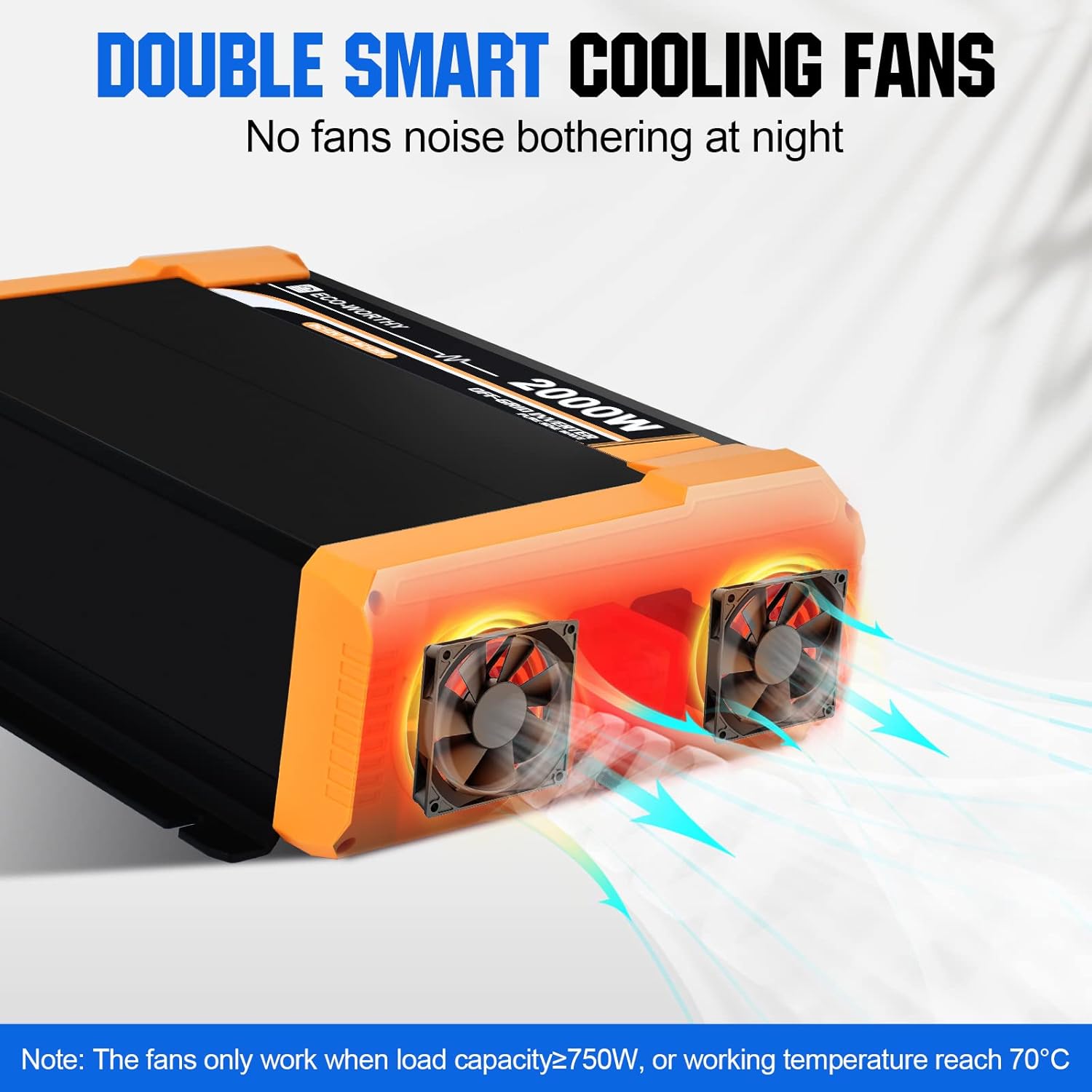 ECO-WORTHY Inversor solar de onda sinusoidal pura de 2000 W, convertidor de 12 V CC a 120 V CA para el hogar, caravana, camioneta. Puerto USB dual