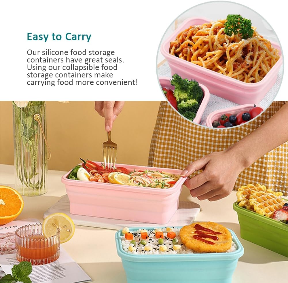 Alimat PluS Contenedores pequeños de silicona para almacenamiento de alimentos con tapas, juego de 3 recipientes plegables de 16.9 onzas líquidas,