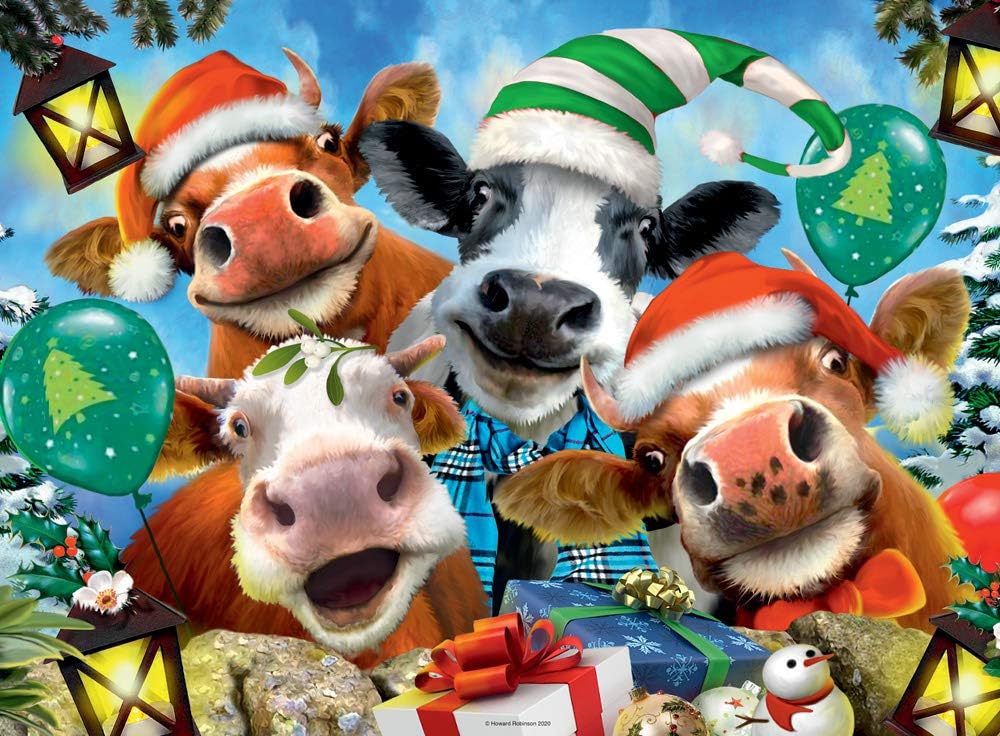 Ravensburger 16532 BUON Natale Selfies-We Wish Moo a Merry Christmas – Rompecabezas de 500 piezas para adultos y niños a partir de 10 años