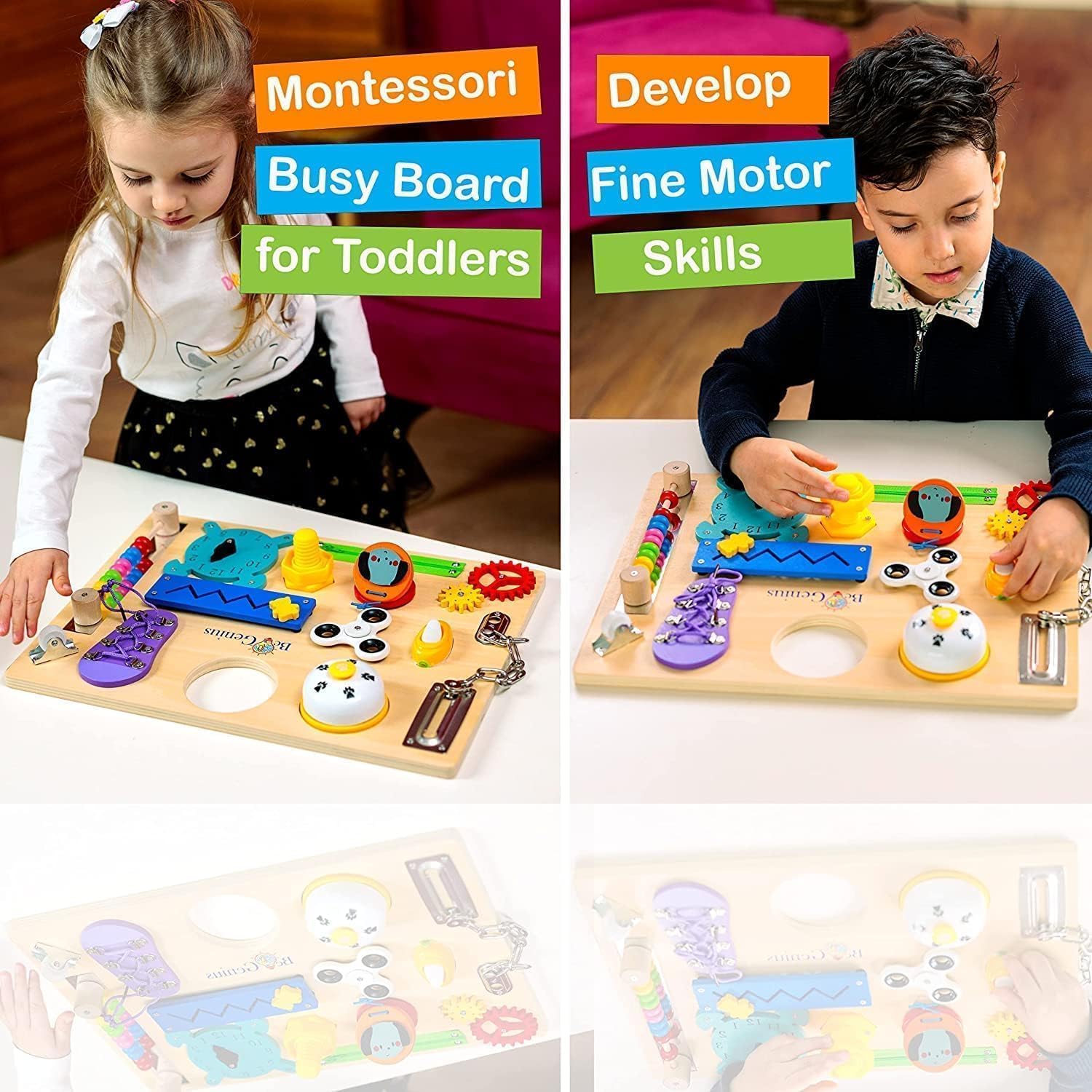 Tabla de actividades para niños pequeños  Montessori Busy Board para 1, 2, 3, 4, 5 y hasta 8 años, libro de tablero sensorial de madera, juguete