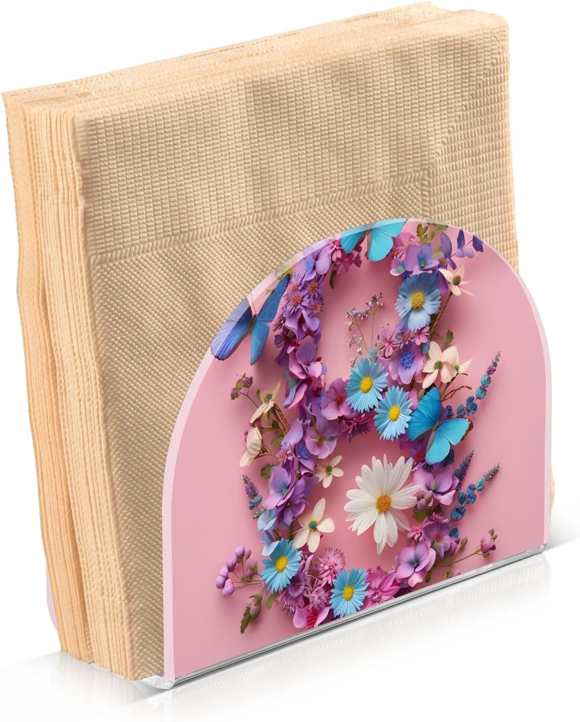 Napkin Holder 2 Pack, Mother’s Day Flowers and Butterflies Acrylic Napkin Holders for Tables, Upright Paper Napkin Holder Dispenser for Kitchen