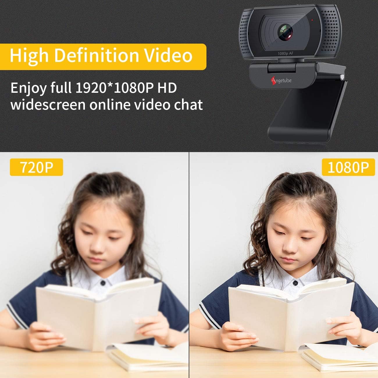 Angetube Cámara web con micrófono, cámara web de 1080p con cubierta de privacidad para PC, computadora, laptop, computadora de escritorio, MacBook,