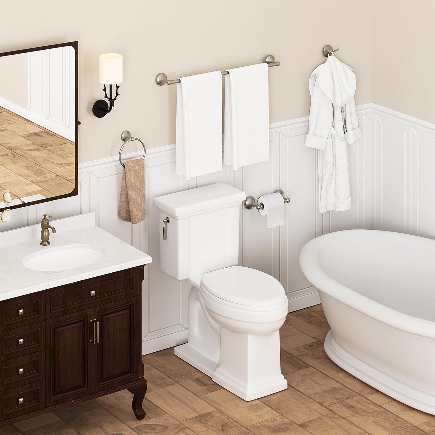 USHOWER Juego combinado de 4 piezas de accesorios de baño y toallero de 24 pulgadas, níquel cepillado