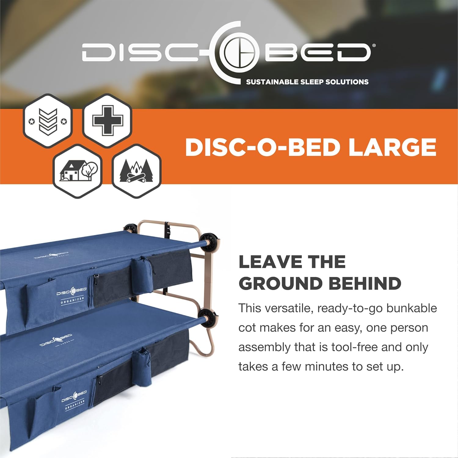 Disc-O-Bed Cam-O-Litera grande de 79 x 28 pulgadas cama doble plegable portátil con 2 organizadores y 2 bolsas de transporte azul marino - Imagen 3