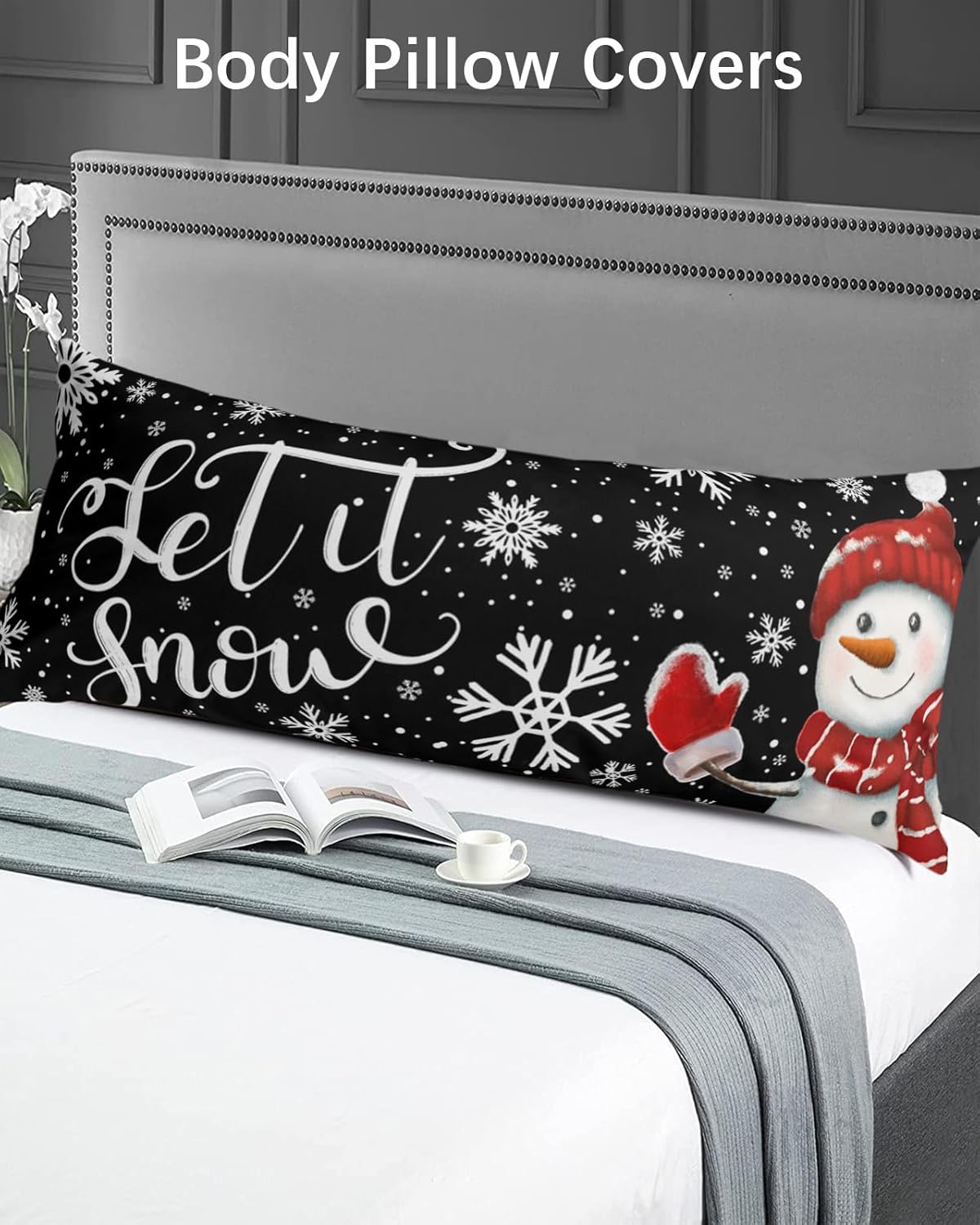 Funda de almohada corporal de muñeco de nieve, fundas de almohada suaves y decorativas de lujo para sofá largo lumbar con cierre de sobre, Feliz