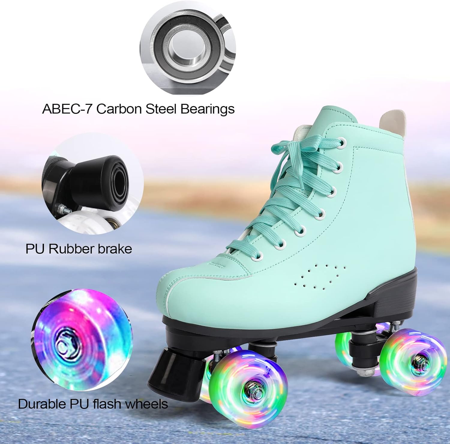 kelodo Patines clásicos para mujeres y hombres, de piel sintética, de doble fila, para niñasniños, 8 ruedas de luz LED, botas cuádruples para niños