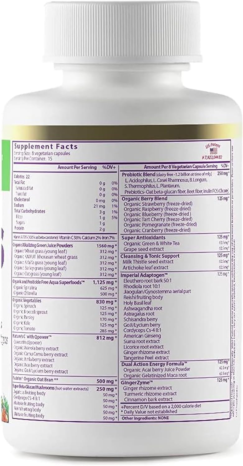 Paradise Herbs ORAC Energy Greens Capsules, Keto, Paleo y Vegano, Sin Gluten, Sin OGM, 120 Cápsulas Vegetarianas