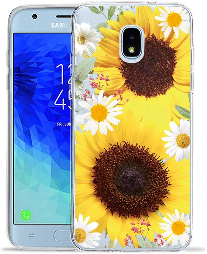 Funda para Galaxy J7 2018, J7 Refine Case, J7 Star Case, J7 Crown Case, J7 Aura, Ueokeird Slim a prueba de golpes transparente patrón floral suave