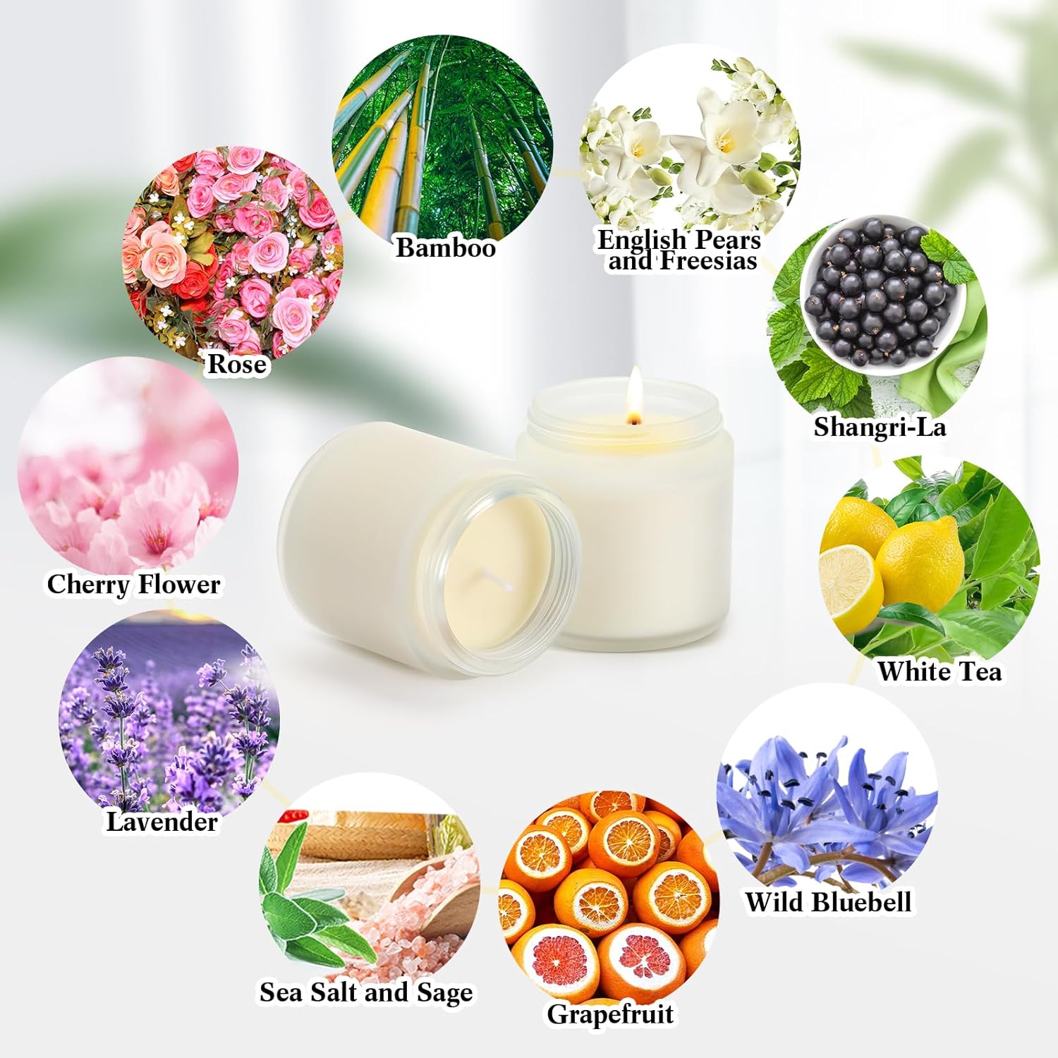 Yexiya 50 velas pequeñas en tarro de 3.5 onzas, velas perfumadas en frascos pequeños a granel, 10 fragancias para alivio, velas de aromaterapia,