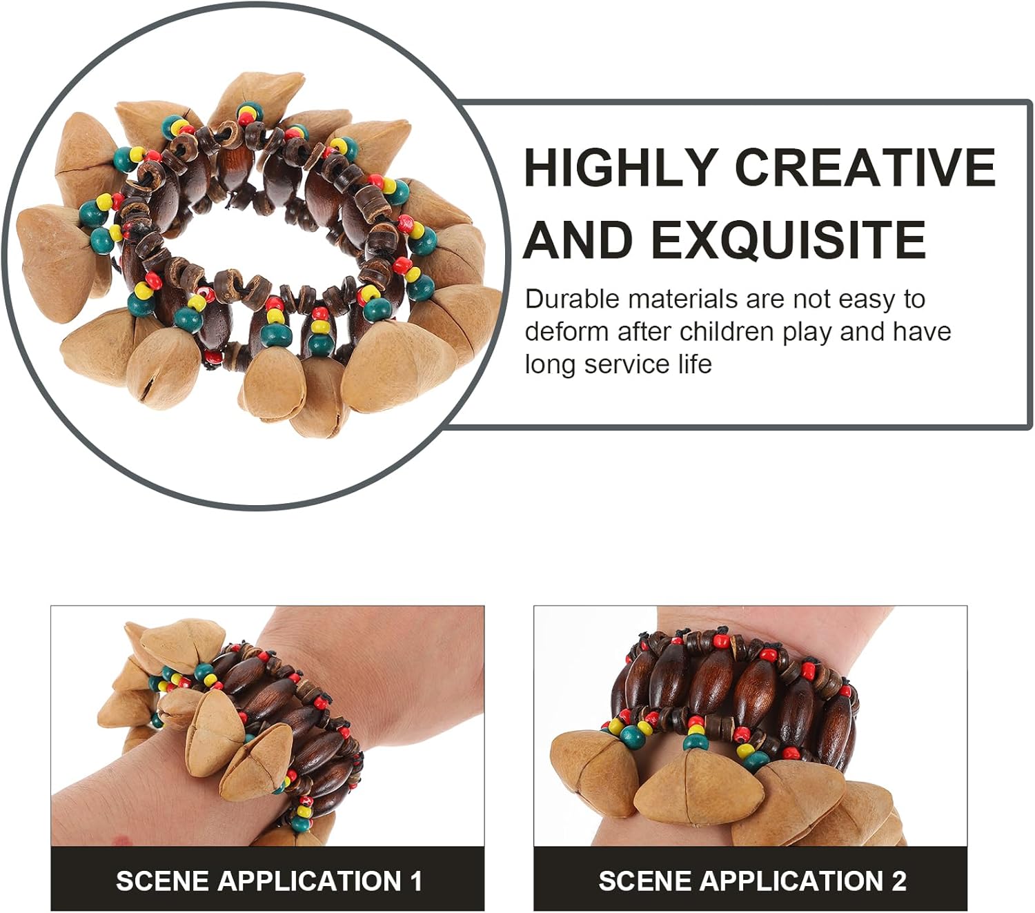 Milisten Tambora Dominicana – Paquete de 2 pulseras africanas de concha de nuez africana, instrumentos musicales, campanilla de tuerca africana,