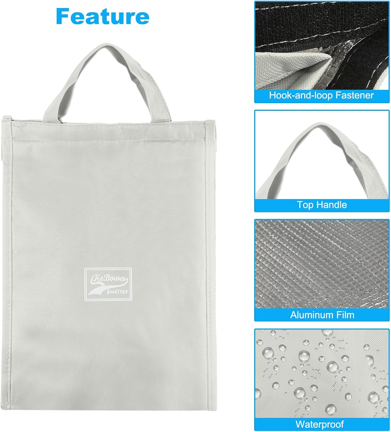 PATIKIL Lonchera para mujereshombres, bolsa térmica térmica reutilizable de 13 x 6.3 x 10 pulgadas para el trabajo, picnic al aire libre, color gris