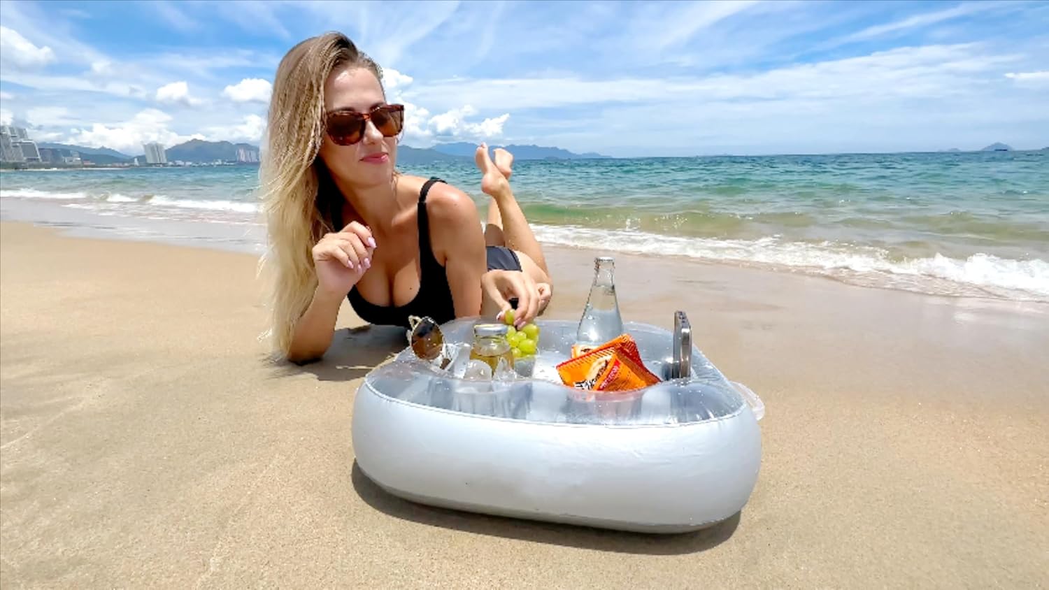 Soporte para bebidas, flotador de bebida para fiesta en la playa, accesorios para piscina y bañera de hidromasaje con gran capacidad multiusos