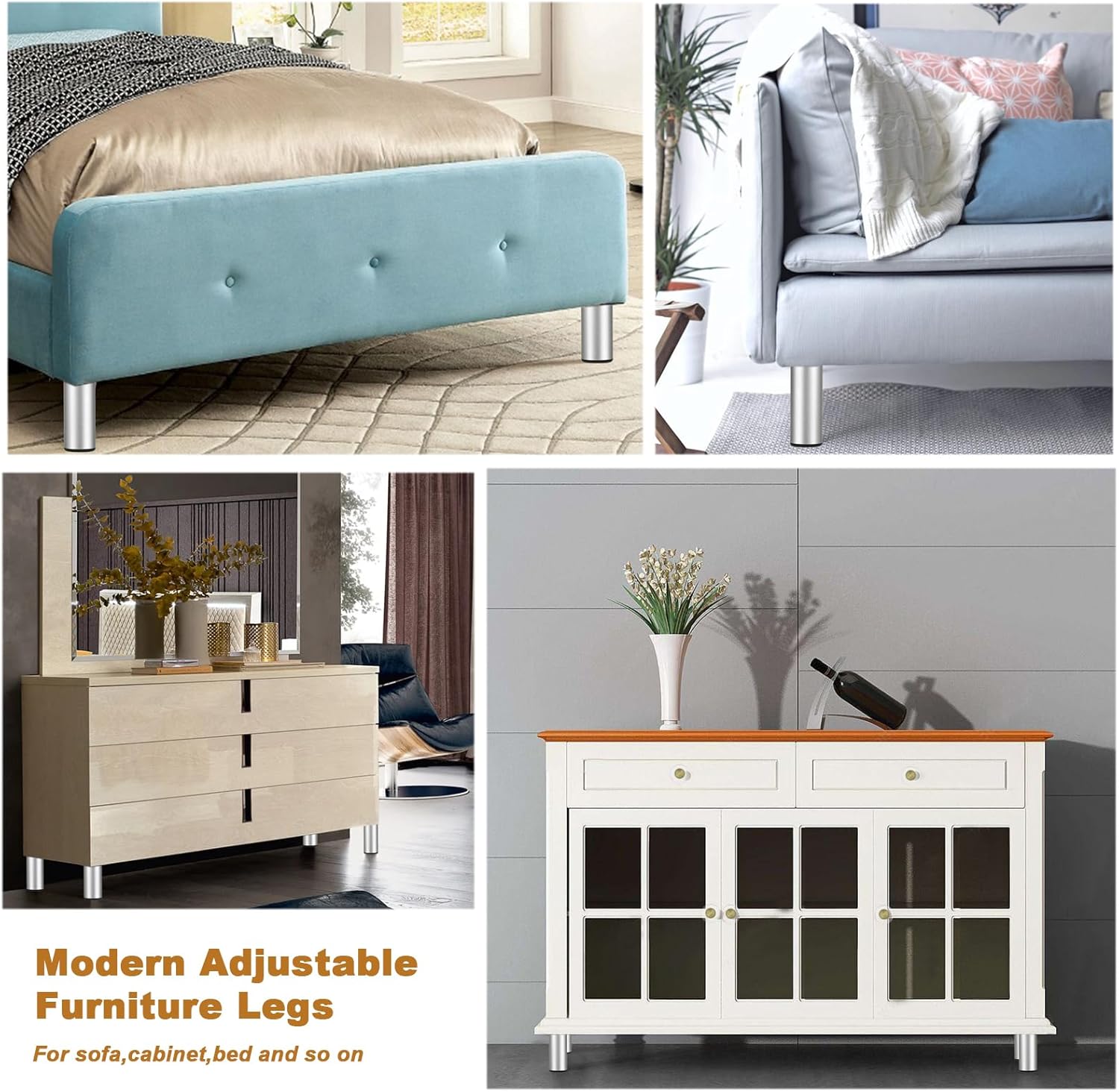 4 patas de gabinete de aleación de aluminio de 3 pulgadas  Patas de repuesto ajustables para muebles de gabinete, patas de pie de sofá, cama,