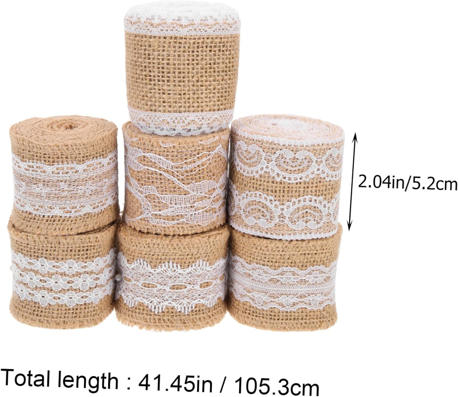 NOLITOY 7 Rolls Lace Burlap Roll Jute Lace Ribbon Wwrapping Ribbon Burlap Bow Farmhouse Ribbon for Crafts Lace Trims Tape Burlap Lace Ribbon Fabric