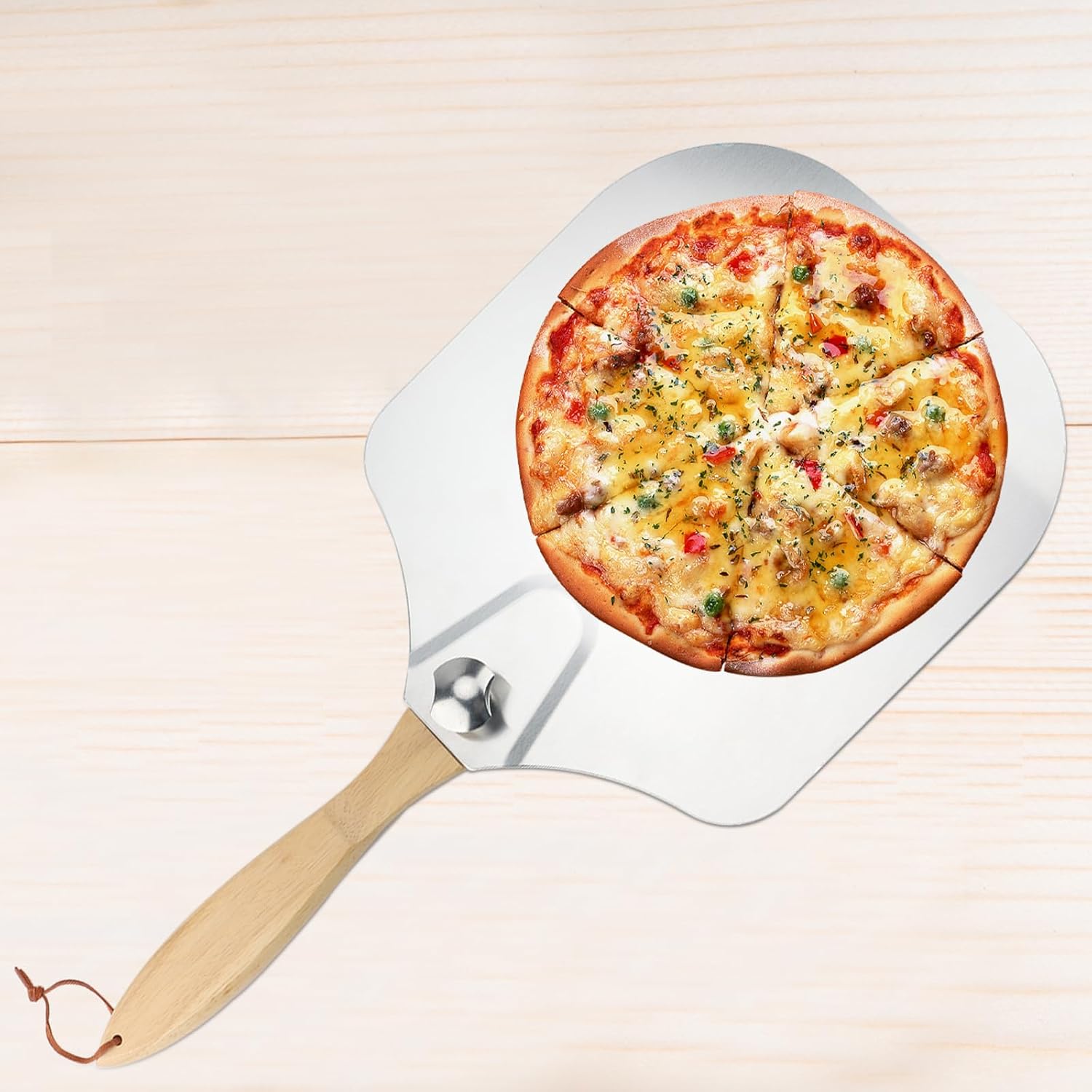 4 unidades de 12 x 14 pulgadas para pizza con 2 basculantes para cortar pizza, pala de pizza de metal de aluminio con mango de madera plegable para