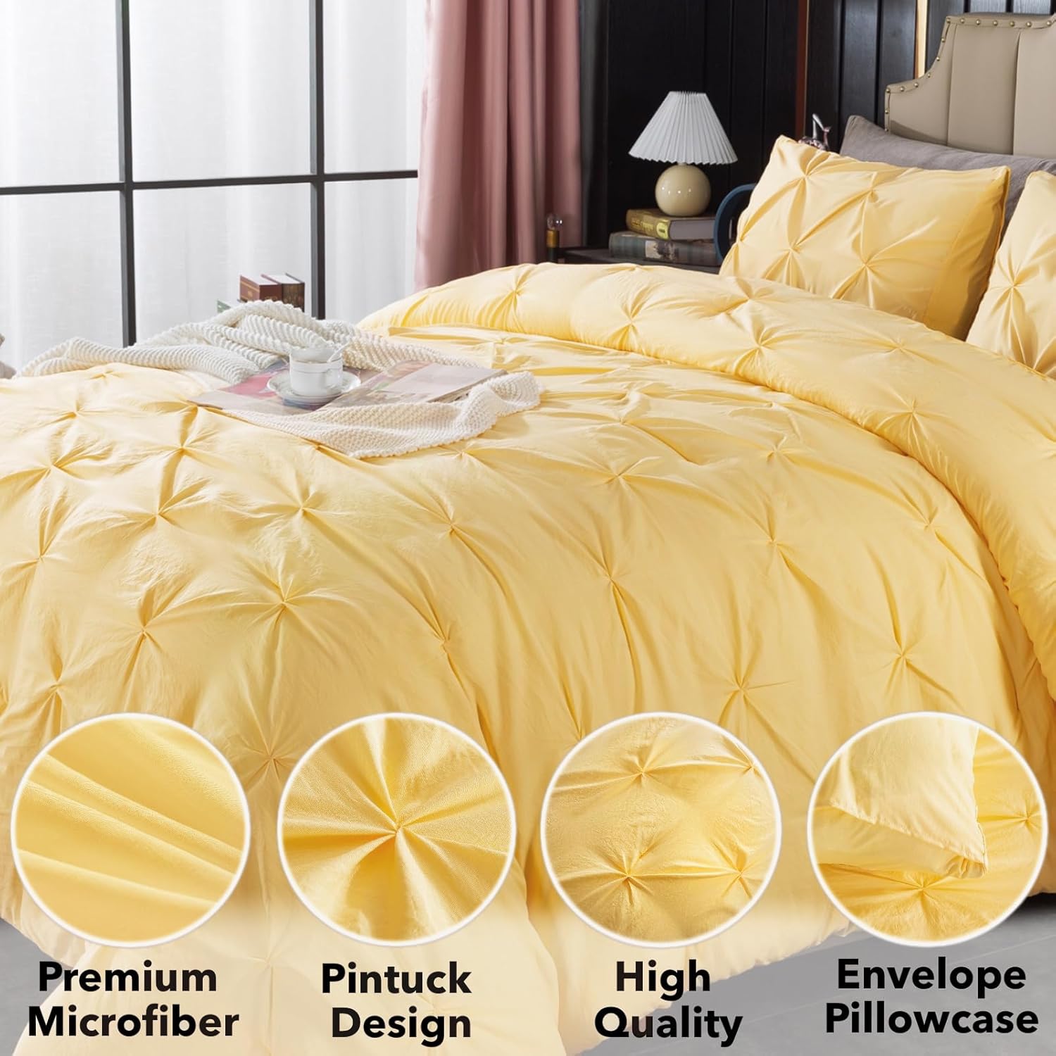 Andency Pinch – Juego de edredón con pliegues, 3 piezas (1 edredón con alforzas y 2 fundas de almohada). Alforza decorativa de microfibra