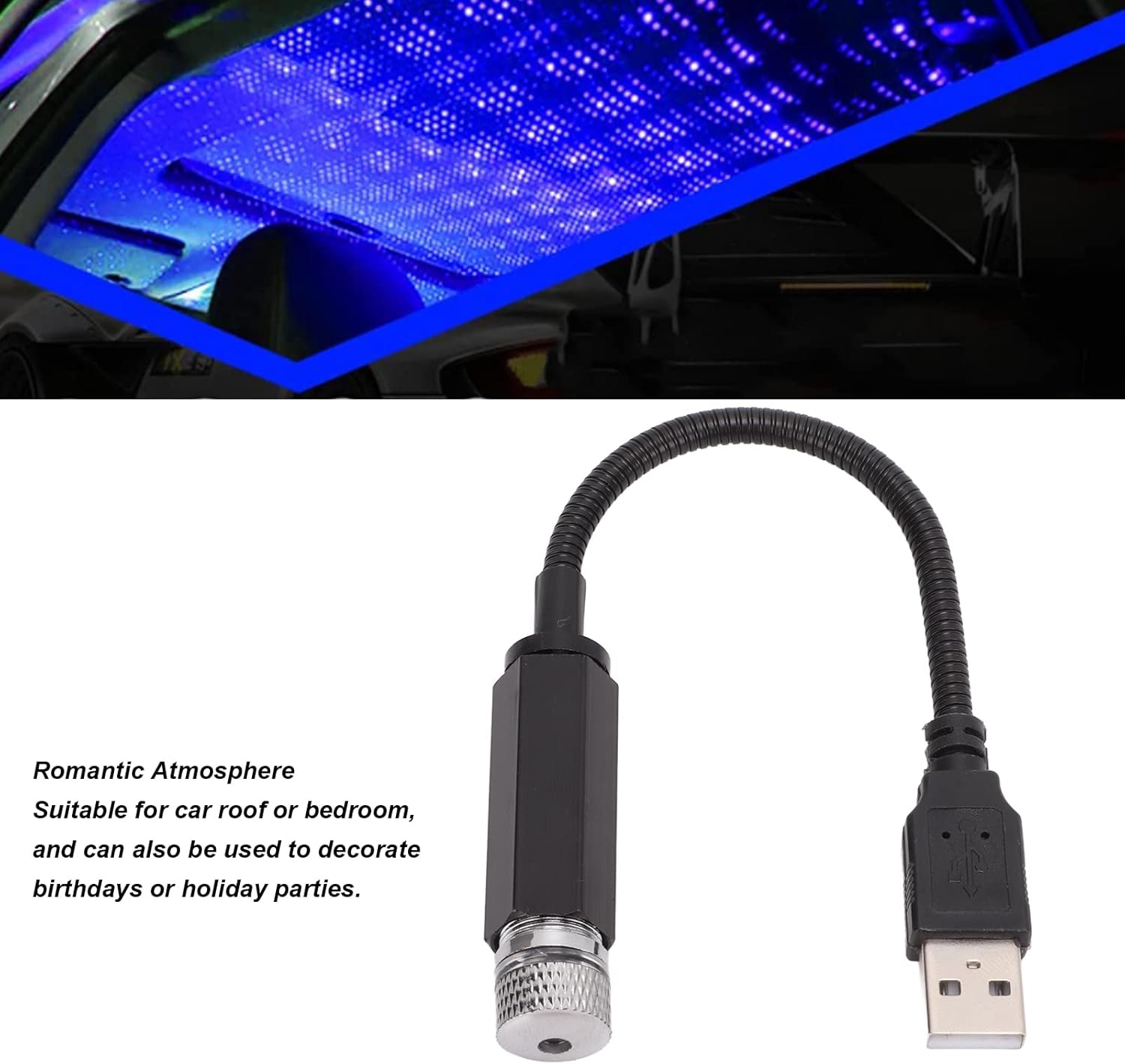 Proyector USB de estrella para techo de automóvil, luz nocturna, lámpara interior LED activada por sonido, luz de atmósfera USB estrellada para